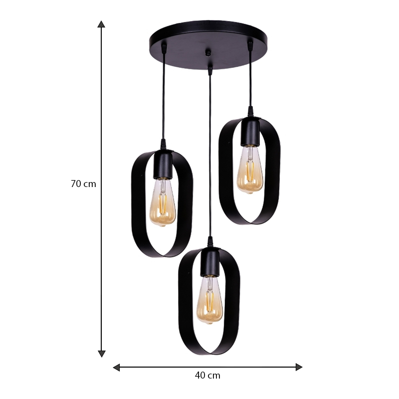 Mordo Megapap metallic ceiling three-light in black color 40x40x70cm.