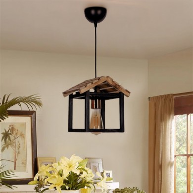 Kale Megapap E27 wooden ceiling light in black - natural color 25x18x65cm.