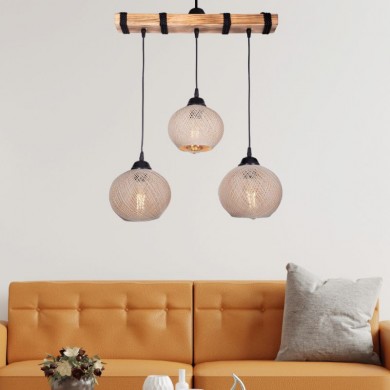 Sirmione Megapap E27 wooden/rope ceiling three-light in beige - natural color 49x17x75cm.
