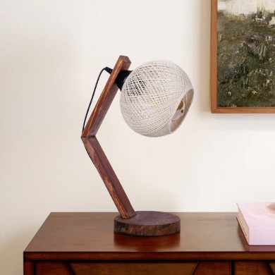 Rope Megapap E27 wooden - rope table lamp in beige - walnut color Ø17x40cm.