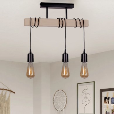 Radovan Megapap E27 wooden/metallic ceiling three-light in natural - black color 49x5x50cm.