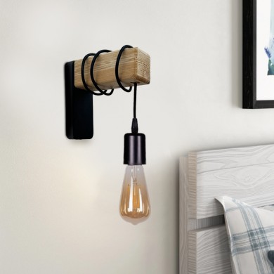 Gero Megapap E27 wooden wall lamp in natural - black color 6x17x16cm.