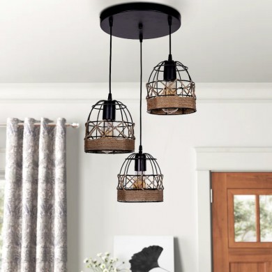 Lino Megapap E27 metallic - rope ceiling three-light in black color 40x40x80cm.