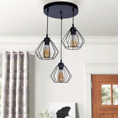 Bart Megapap E27 metallic ceiling three-light in black color 40x40x80cm.