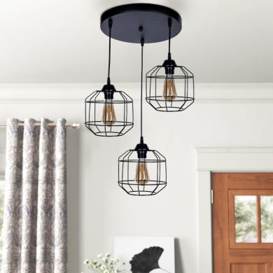Rago Megapap E27 metallic ceiling three-light in black color 50x40x80cm.