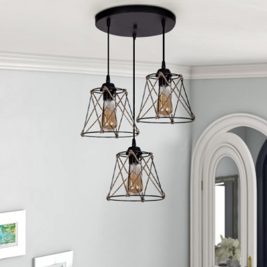 Cesa Megapap E27 metallic - rope ceiling three-light in black color 45x40x70cm.