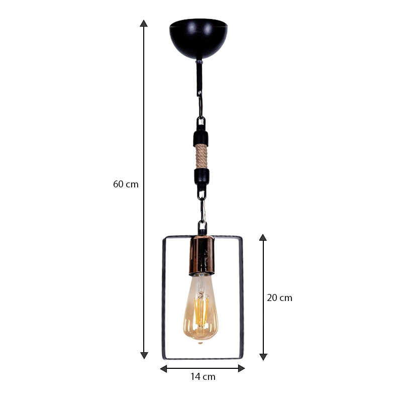 Pembe Megapap E27 metallic ceiling light in black color 14x6x60cm.