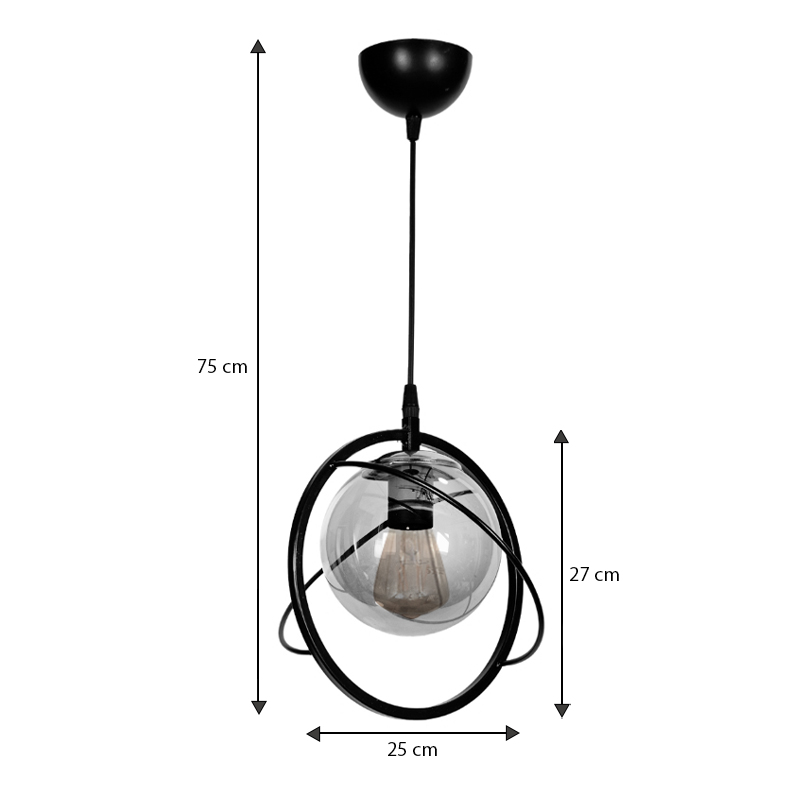 Globe Megapap E27 metallic ceiling light in black color Ø25x75cm.