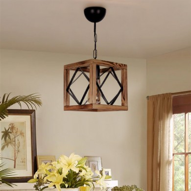 Vera Megapap E27 wooden ceiling light in natural - black color 20x20x50cm.