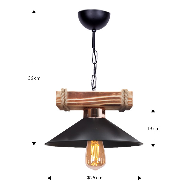 Melio Megapap E27 wooden - plastic ceiling light in black color Ø26x36cm.