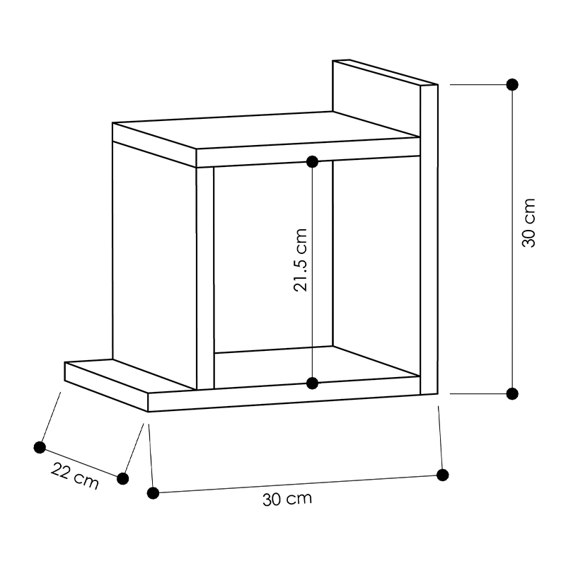 Box Megapap melamine wall shelf in oak color 30x22x30cm.