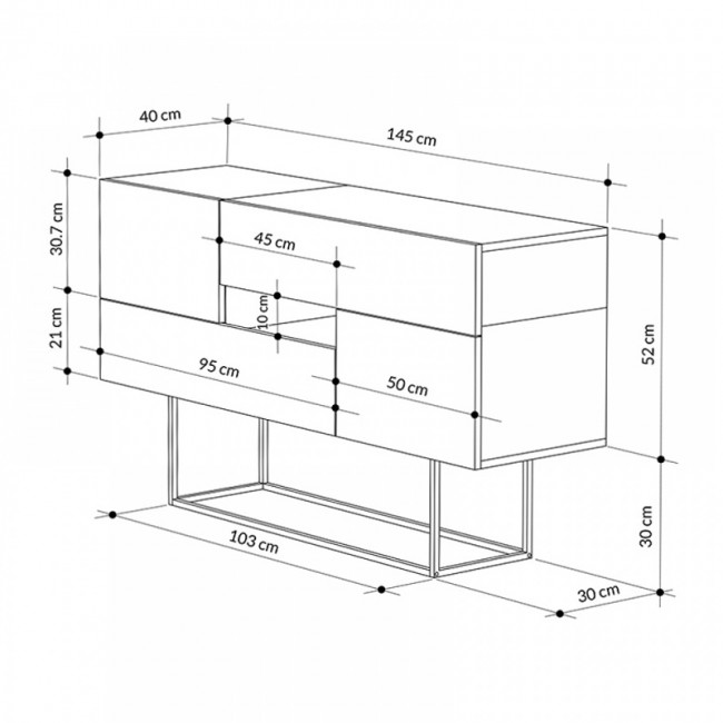 Μπουφές Eros Megapap φυσικό οξιάς - ανθρακί 145x40x82εκ.