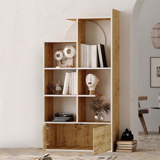 Βιβλιοθήκη Half Megapap χρώμα φυσικό οξιάς - λευκό 85x30x165εκ.
