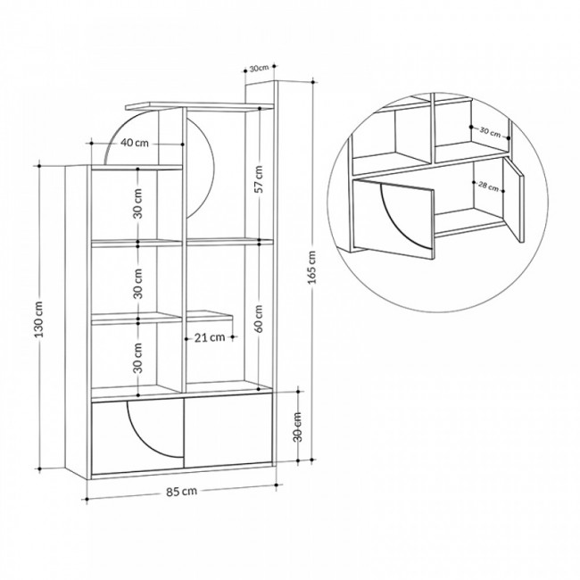 Βιβλιοθήκη Half Megapap χρώμα φυσικό οξιάς - λευκό 85x30x165εκ.