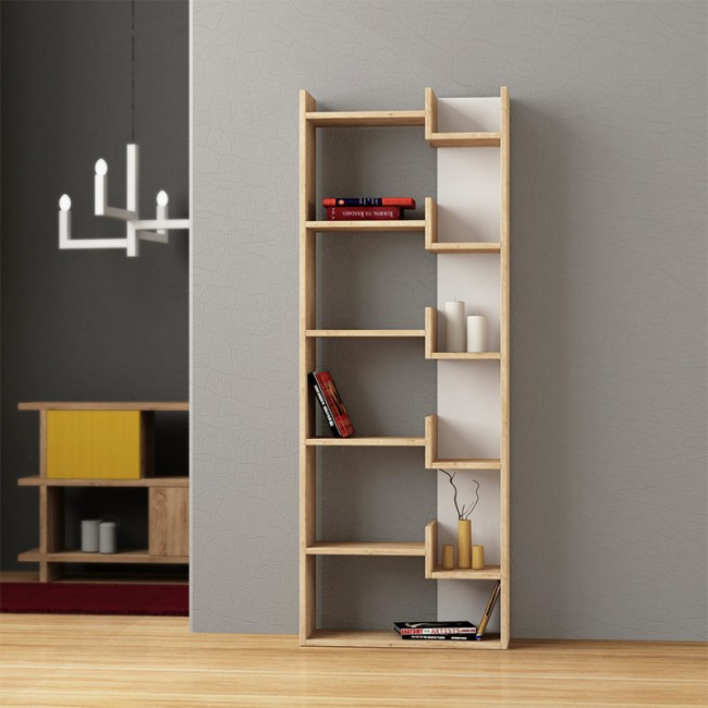 Βιβλιοθήκη Oppa Megapap χρώμα φυσικό οξιάς/λευκό 60x22x162εκ.