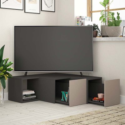 Έπιπλο τηλεόρασης γωνιακό Compact Megapap μελαμίνης χρώμα ανθρακί - ανοιχτή μόκα 94,2x90,6x31,4εκ.