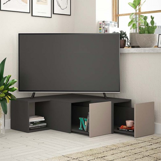 Έπιπλο τηλεόρασης γωνιακό Compact Megapap χρώμα ανθρακί - ανοιχτή μόκα 94,2x90,6x31,4εκ.