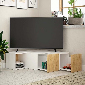 Έπιπλο τηλεόρασης γωνιακό Compact Megapap μελαμίνης χρώμα λευκό - φυσικό οξιάς 94,2x90,6x31,4εκ.