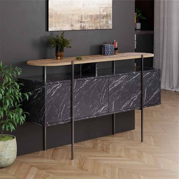 Μπουφές Hanley Megapap χρώμα μαύρο εφέ μαρμάρου 150x38x86,2εκ.