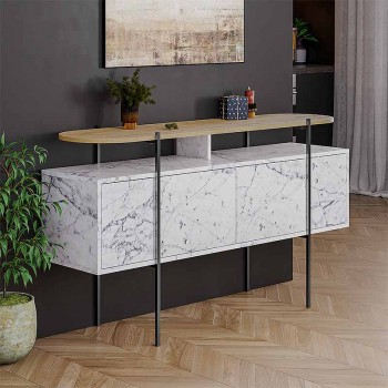 Μπουφές Hanley Megapap χρώμα λευκό εφέ μαρμάρου 150x38x86,2εκ.