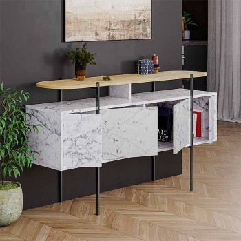 Μπουφές Hanley Megapap χρώμα λευκό εφέ μαρμάρου 150x38x86,2εκ.