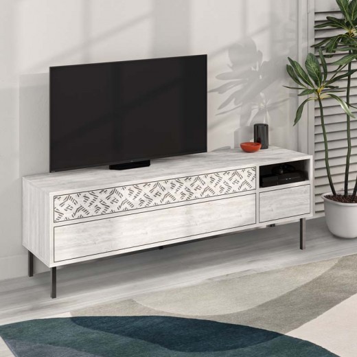 Έπιπλο τηλεόρασης Heaton Megapap χρώμα λευκό αντικέ 144,6x35,6x48,4εκ.