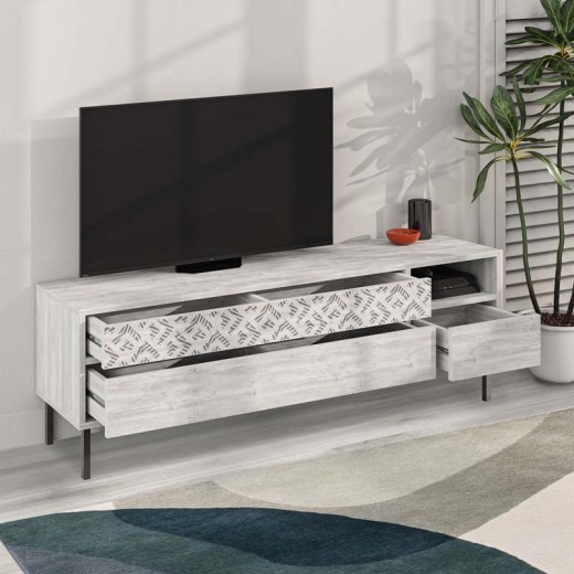 Έπιπλο τηλεόρασης Heaton Megapap χρώμα λευκό αντικέ 144,6x35,6x48,4εκ.