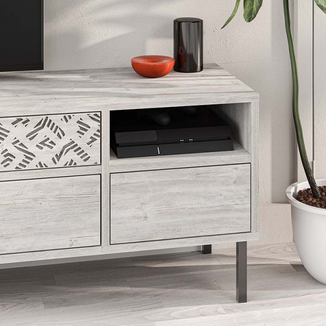 Έπιπλο τηλεόρασης Heaton Megapap χρώμα λευκό αντικέ 144,6x35,6x48,4εκ.