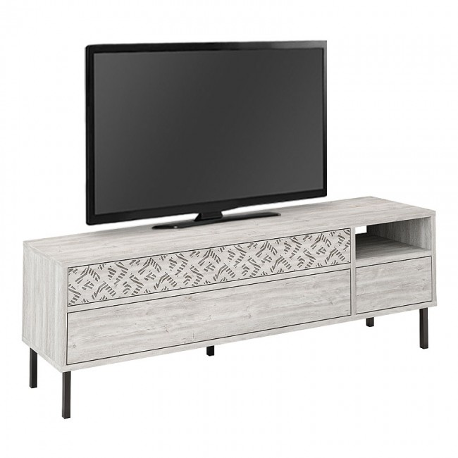 Έπιπλο τηλεόρασης Heaton Megapap χρώμα λευκό αντικέ 144,6x35,6x48,4εκ.