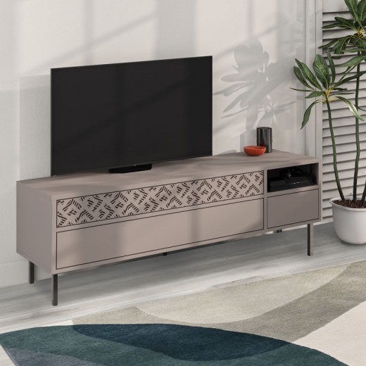 Έπιπλο τηλεόρασης Heaton Megapap χρώμα ανοιχτή μόκα 144,6x35,6x48,4εκ.