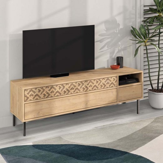Έπιπλο τηλεόρασης Heaton Megapap χρώμα φυσικό οξιάς 144,6x35,6x48,4εκ.