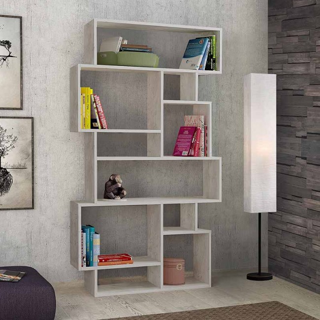 Βιβλιοθήκη Karmato Megapap χρώμα λευκό αντικέ 96x25,5x168,5εκ.