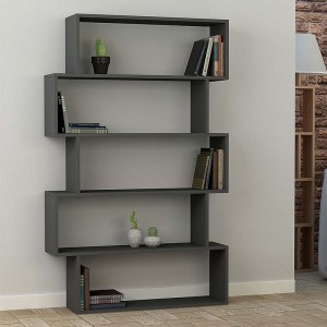 Βιβλιοθήκη μελαμίνης Kat Megapap χρώμα ανθρακί 100x24x158,8εκ.