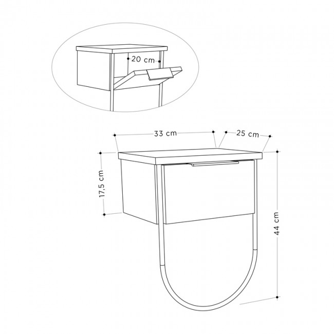 Κομοδίνο επιτοίχιο Norfolk Megapap χρώμα λευκό 33x25x44εκ.
