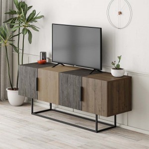 Έπιπλο τηλεόρασης Tontini Megapap μελαμίνης χρώμα dark coffee - φυσικό οξιάς - καφέ 140x37,5x55εκ.