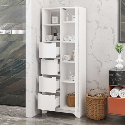 Ντουλάπι κουζίνας/μπάνιου Yada Maxi Megapap από μελαμίνη χρώμα λευκό 65,4x29,6x172,6εκ.