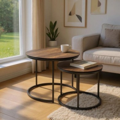Gary Megapap Mdf/metallic coffee tables in walnut color 65x65x44cm.