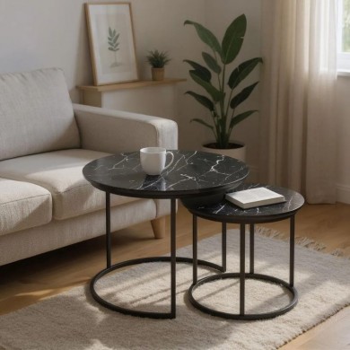Gary Megapap Mdf/metallic coffee tables in black marble effect color 65x65x44cm.
