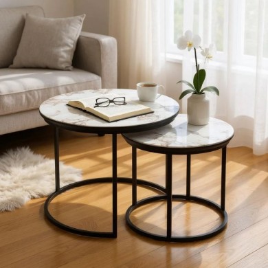 Gary Megapap Mdf/metallic coffee tables in beige marble effect color 65x65x44cm.