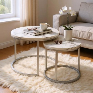 Gary Megapap Mdf/metallic coffee tables in marble effect - chrome color 65x65x44cm.