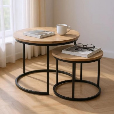 Gary Megapap Mdf/metallic coffee tables in acacia color 65x65x44cm.