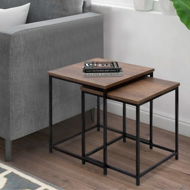 Florence Megapap side tables zigon set of 2 Mdf - metallic color walnut- black 46x46x50cm.