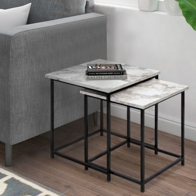 Florence Megapap side tables zigon set of 2 Mdf - metallic color beige marble effect 46x46x50cm.