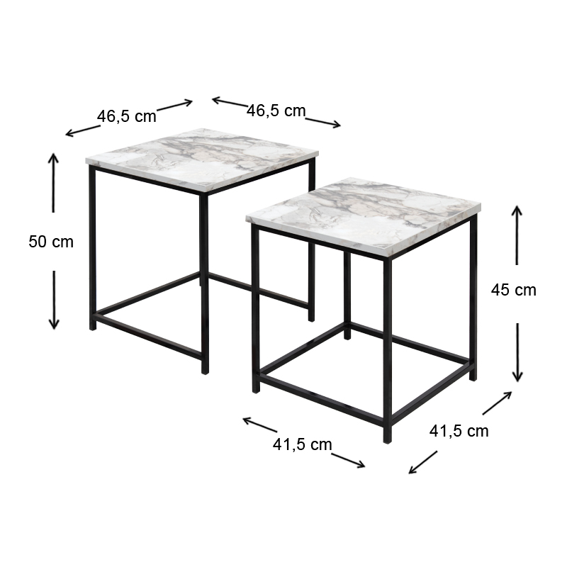 Florence Megapap side tables zigon set of 2 Mdf - metallic color beige marble effect 46x46x50cm.