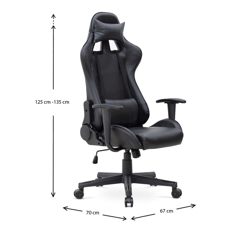 Alonso Megapap PU leather office gaming chair in black color 67x70x125/135cm.