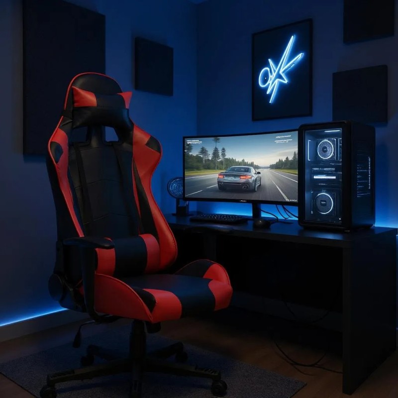 Alonso Megapap PU leather office gaming chair in red -black color 67x70x125/135cm.
