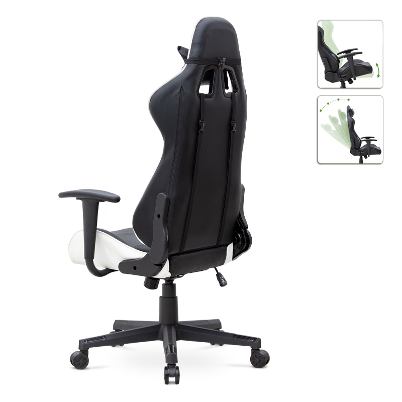 Alonso Megapap PU leather office gaming chair in white - black color 67x70x125/135cm.