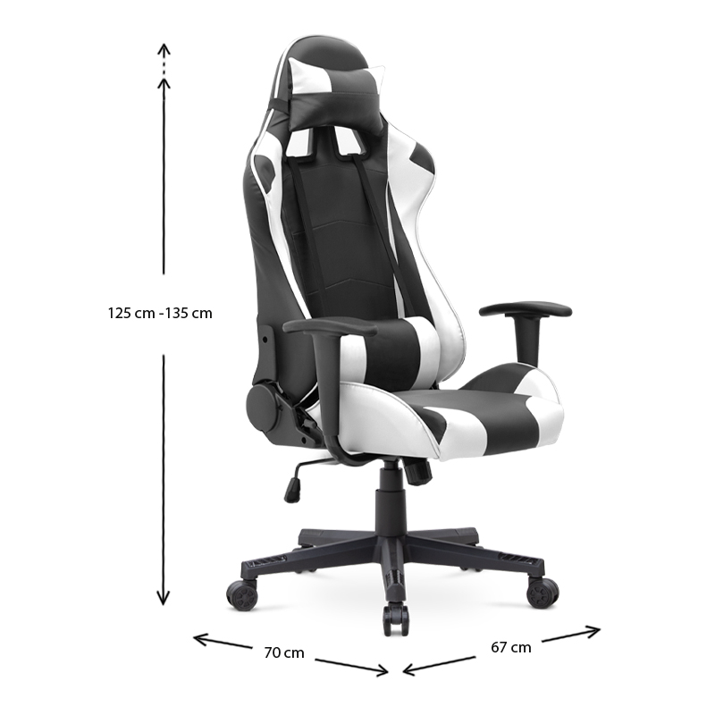Alonso Megapap PU leather office gaming chair in white - black color 67x70x125/135cm.