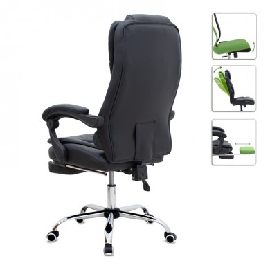 Daria Megapap office chair with footrest PU leather in black color 65x65x117/127cm.