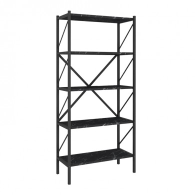 Jocasta Megapap melamine - metal bookcase in black marble effect color 66x34x160cm.